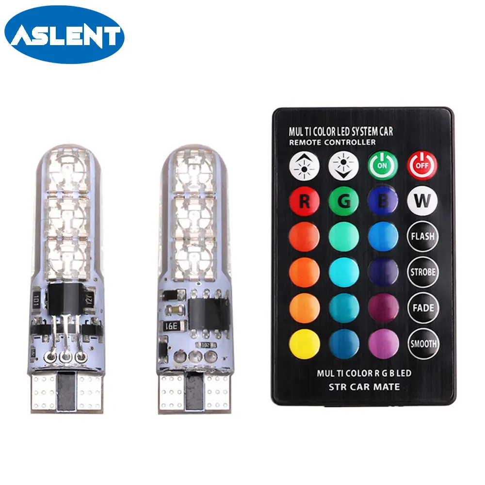 Автомобильные светодиодные лампы Asfour T10 Led W5W 194 красный синий желтый RGB с