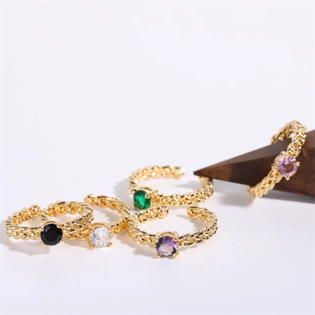 

New Fashion Design Weave Winding Colorful Crystal Zircon Ring Copper Plating 18K Gold Ring For Women High Quality Jewelry Gift