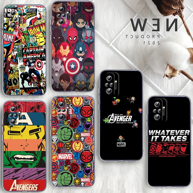 

Marvel Avengers Cute Logo For Xiaomi Poco X3 Redmi Note 11S 11 11T 10 10S 9 9T 9S 8 8T Pro 5G 7 5 4X Transparent Phone Case