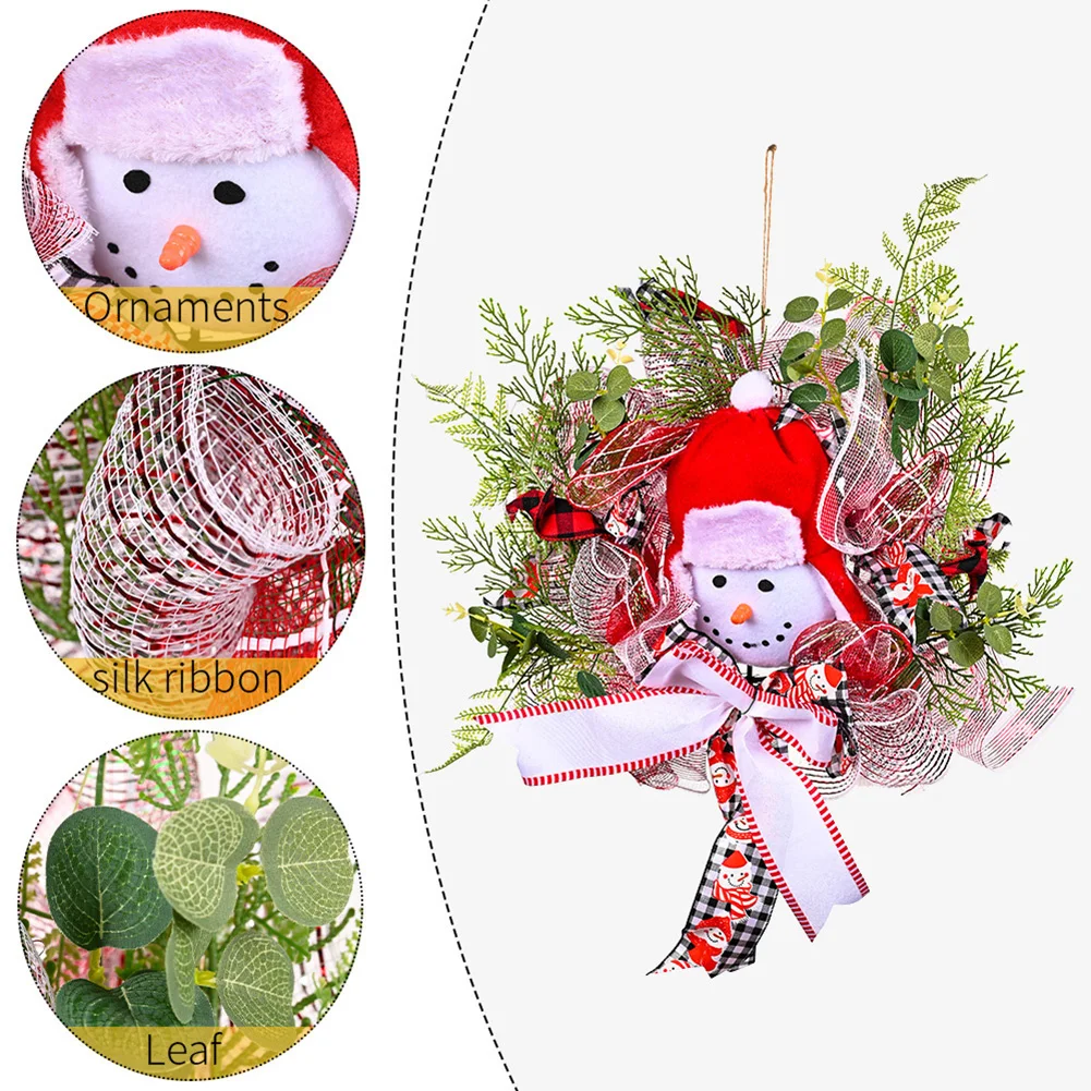 

Xmas Snowman Wreath Spring Artificial Flower Garland Front Door Wall Decorations New Year Door Wall Party Decoration 2022