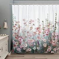 colorful flowers shower curtain for bathroom pink floral romantic wildflower plants nature scenery decoration bath curtain set