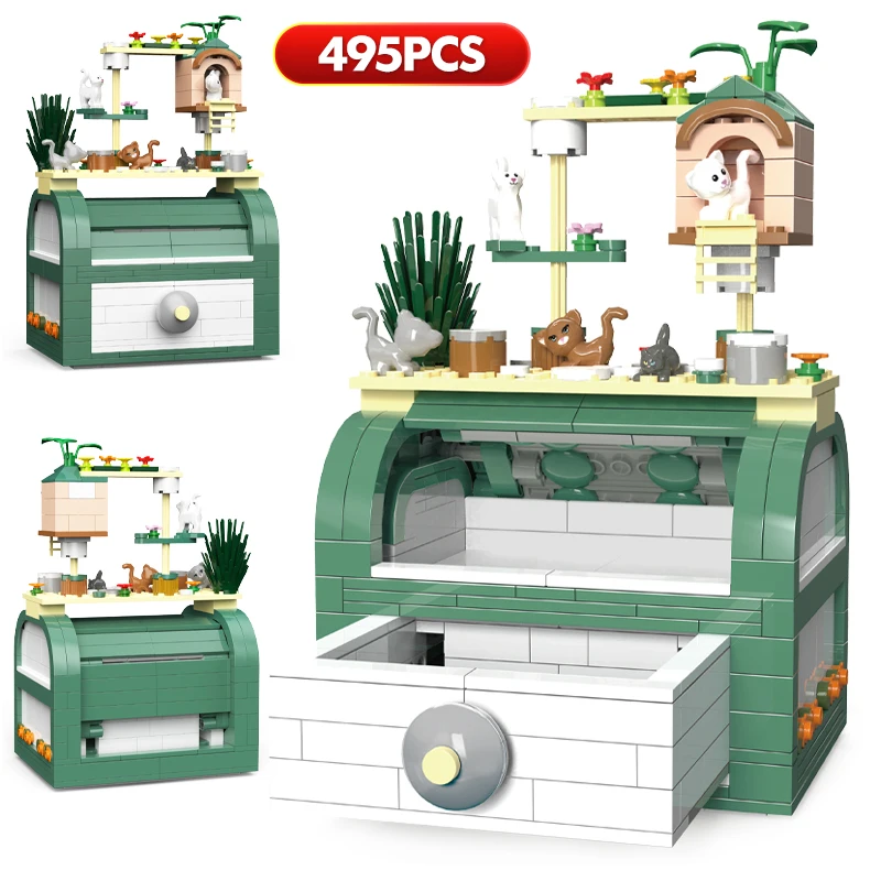 Building Blocks City Gift Cute Cat Box Desktop Decorations Bricks Toys For Girls Gifts