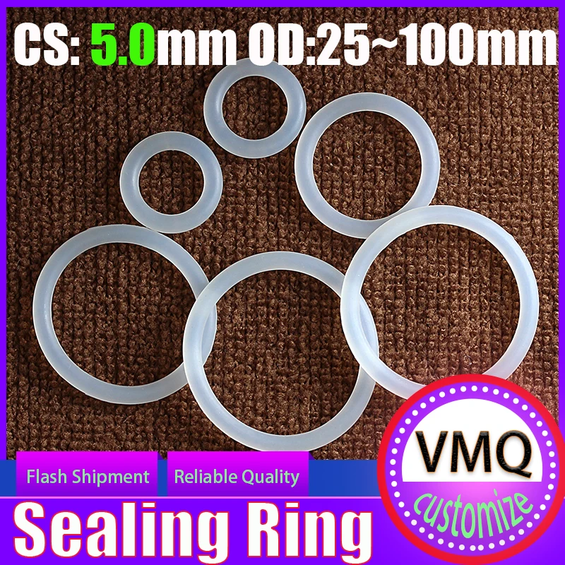 VMQ CS 5 мм уплотнительное кольцо силиконовые кольца OD25-100 мм белое силиконовое уплотнительное кольцо пищевая резиновая изоляция формы уплотнение