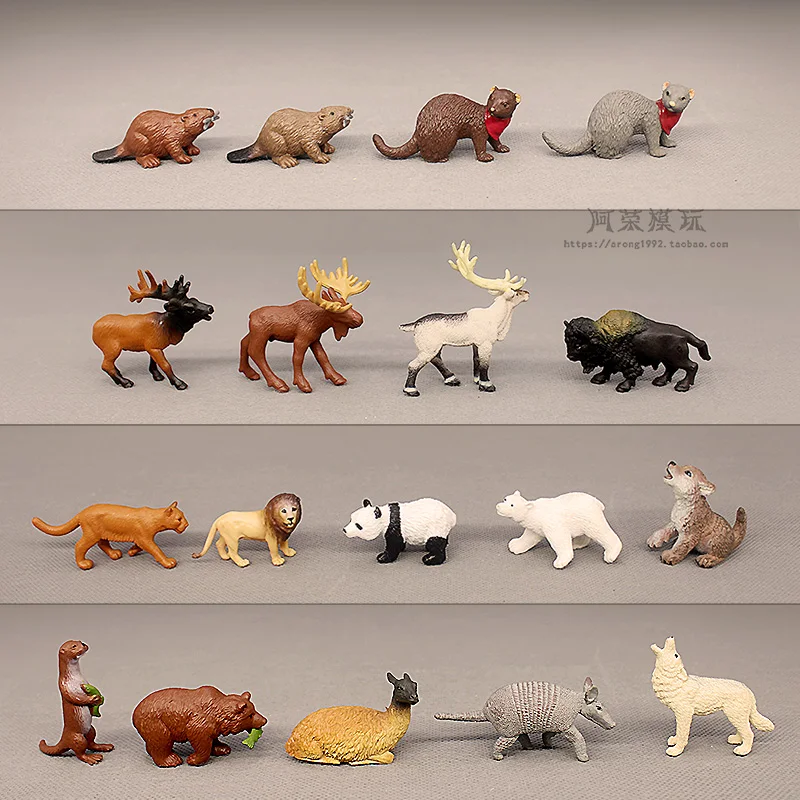 

Миниатюрные игрушечные дикие животные, фигурки льва, коричневой панды, медведя, бизон, выдра, волк, олень, альпака, модель автомобиля, игрушк...