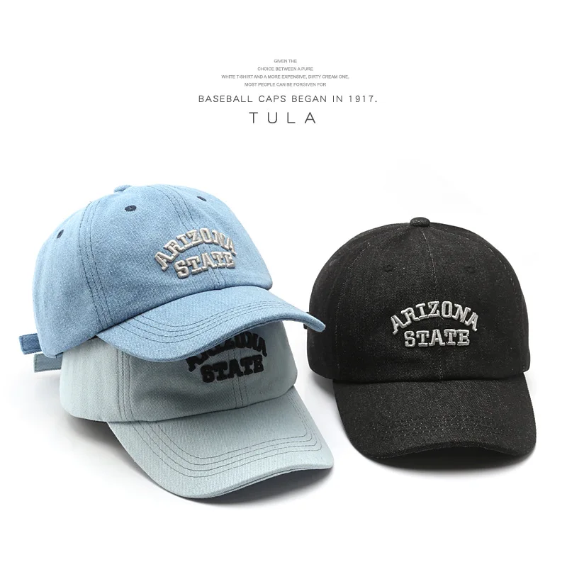 

GQILYYBZ washed old letter denim cap European and American fashion men outdoor sports women sunscreen baseball cap