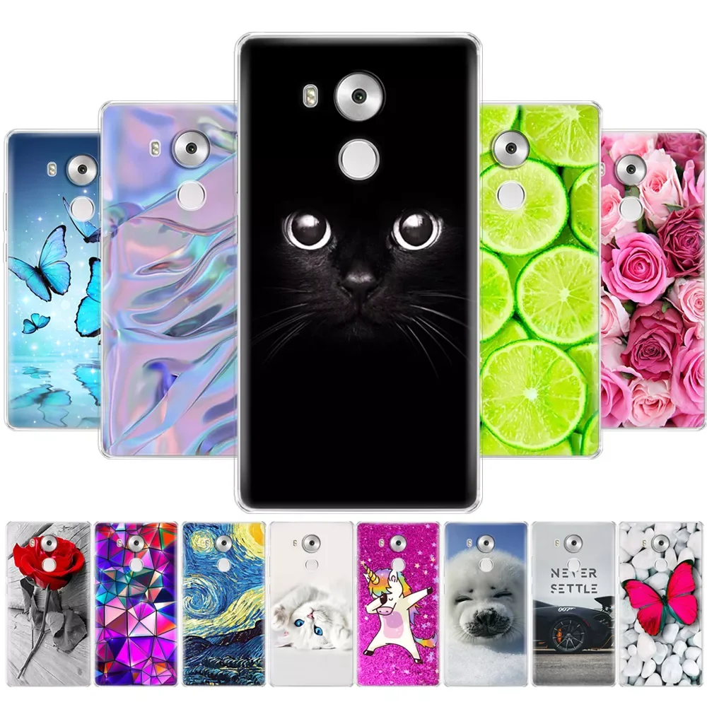 

for Huawei Mate 8 Case Cover Huawei Mate8 Case Cartoon Soft back cover Mate 8 Coque Funda Skin shockproof Cat flower