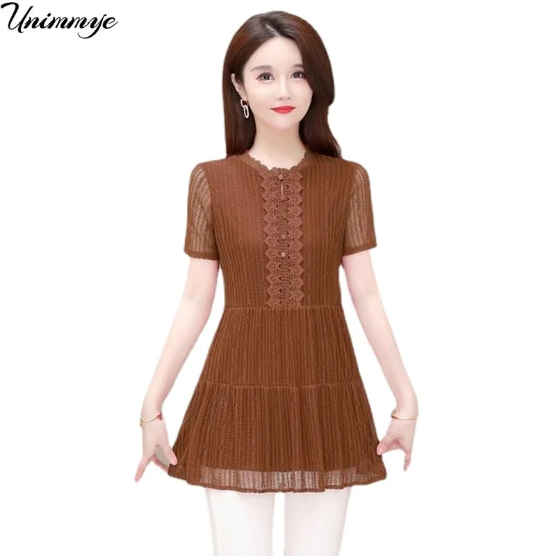 

Summer Dress Shirts Women Blouse and Top Loose Tunic 2023 Fashion Blouses Short Sleeve Chiffon Print O-Neck Feminine