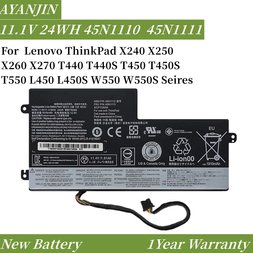 11,1 В 24 Втч 45N1110 внутренняя батарея для Lenovo ThinkPad T440 T440S T450 T450S X240 X240S X250 X260 X270 L450 45N1111 45N1112