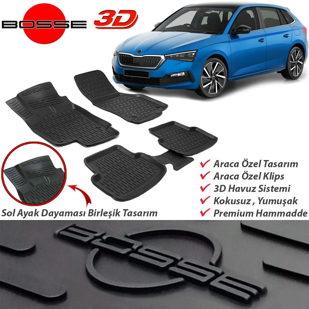 

Швабра для Skoda Scala 3D pool 2020 автомобильный коврик для ног, противоскользящая искусственная кожа, аксессуары для интерьера