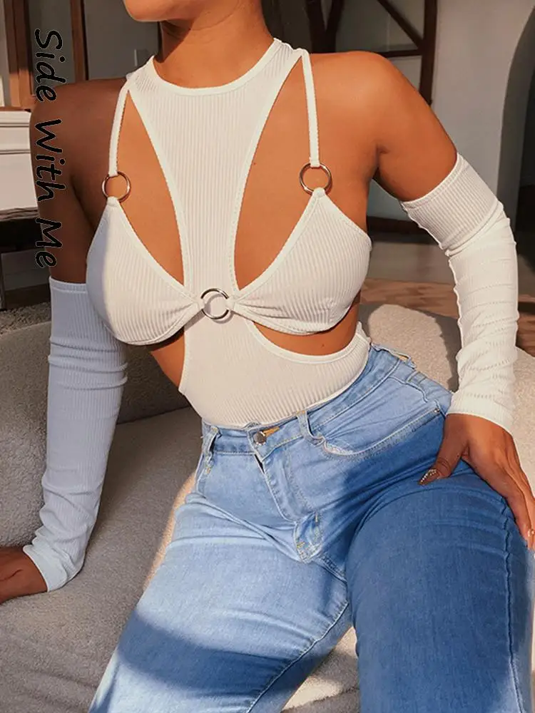 

Side with Me Kinnted Cropped Sexy Y2K Solid Long Sleeve Women's T-Shirt & Tank Top 2022 Summer Party Two Piece Set Women Tops