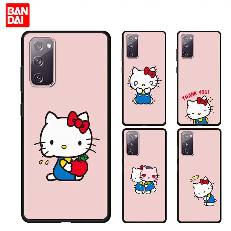 

Hello Kitty Kawaii Case for Samsung Galaxy Note 20 10 9 8 S21 S20 FE Plus Ultra Lite 4G 5G Capinha Black Silicone Cover Funda