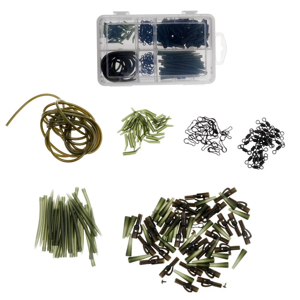 

150 Pcs Rubber Fishing Hook Sleeves Fishing Clip Line Aligner with 1 piece Tube