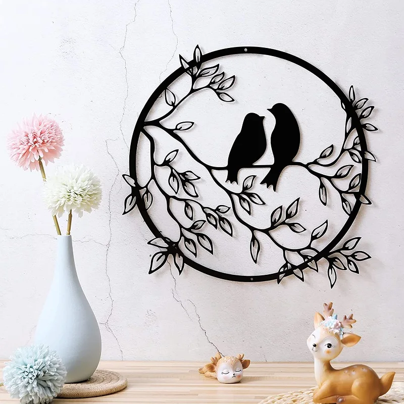 

Metal Branches Couple Bird Iron Crafts Modern Home Decoration Living Room Bedroom Office Decor Silhouette Artwork Wall Hanging