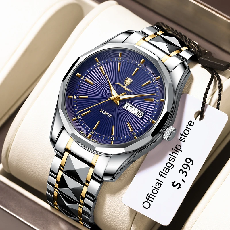 

2023 New Casual Sport Chronograph Men's Watches Stainless Steel Band Wristwatch Big Dial Quartz Clock with Luminous Pointers+box