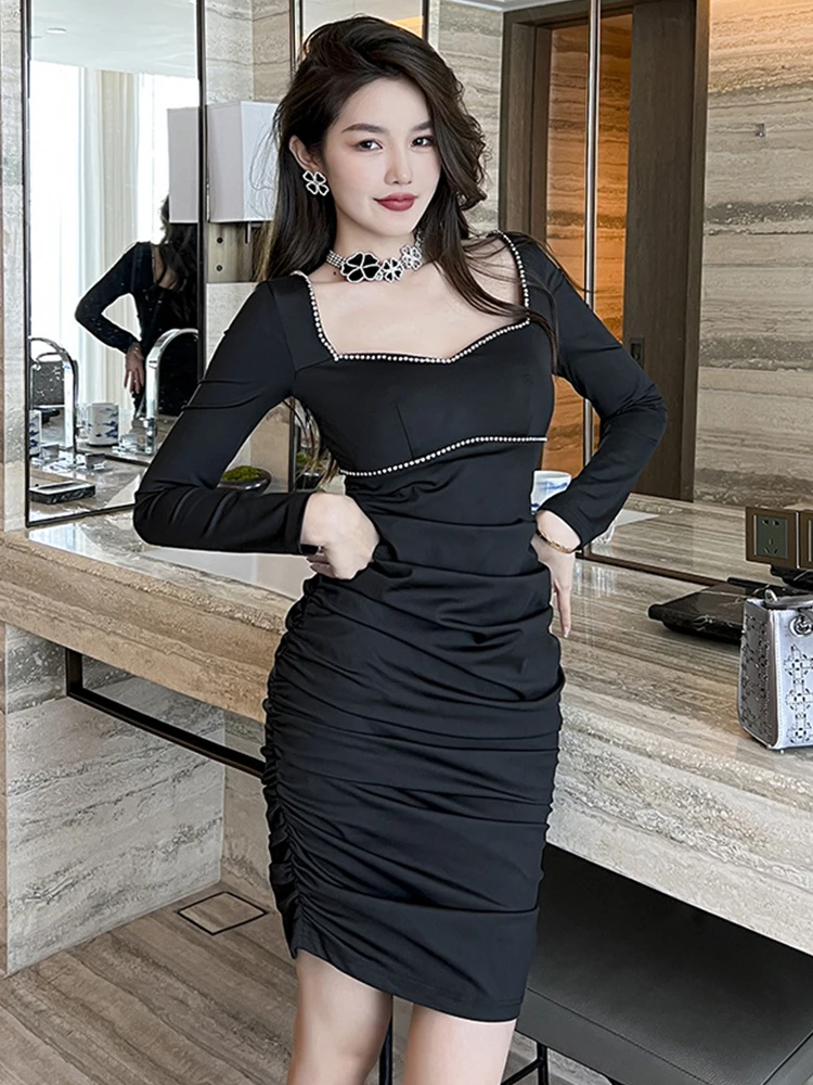 

Женское винтажное вечернее платье, облегающее платье мини с квадратным вырезом, эластичное платье для вечевечерние НКИ и выпускного вечера...