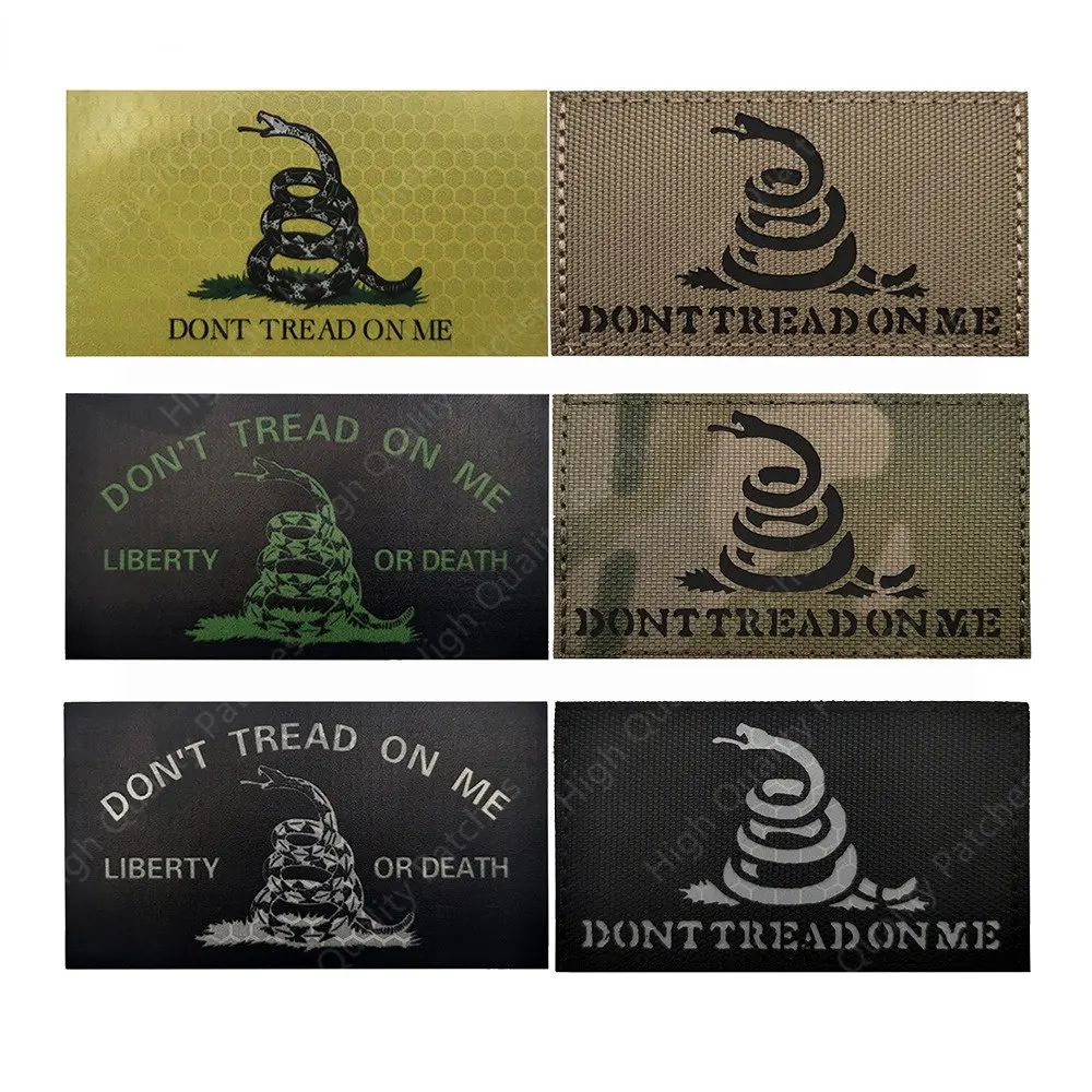 Нашивка с флагом Gadsden, карикатура «Змея», «Не двигайтесь на меня», «Нет шага на кроссовки», тактический значок, ИК светоотражающая Мультикам аппликация, PVC Power DTOM