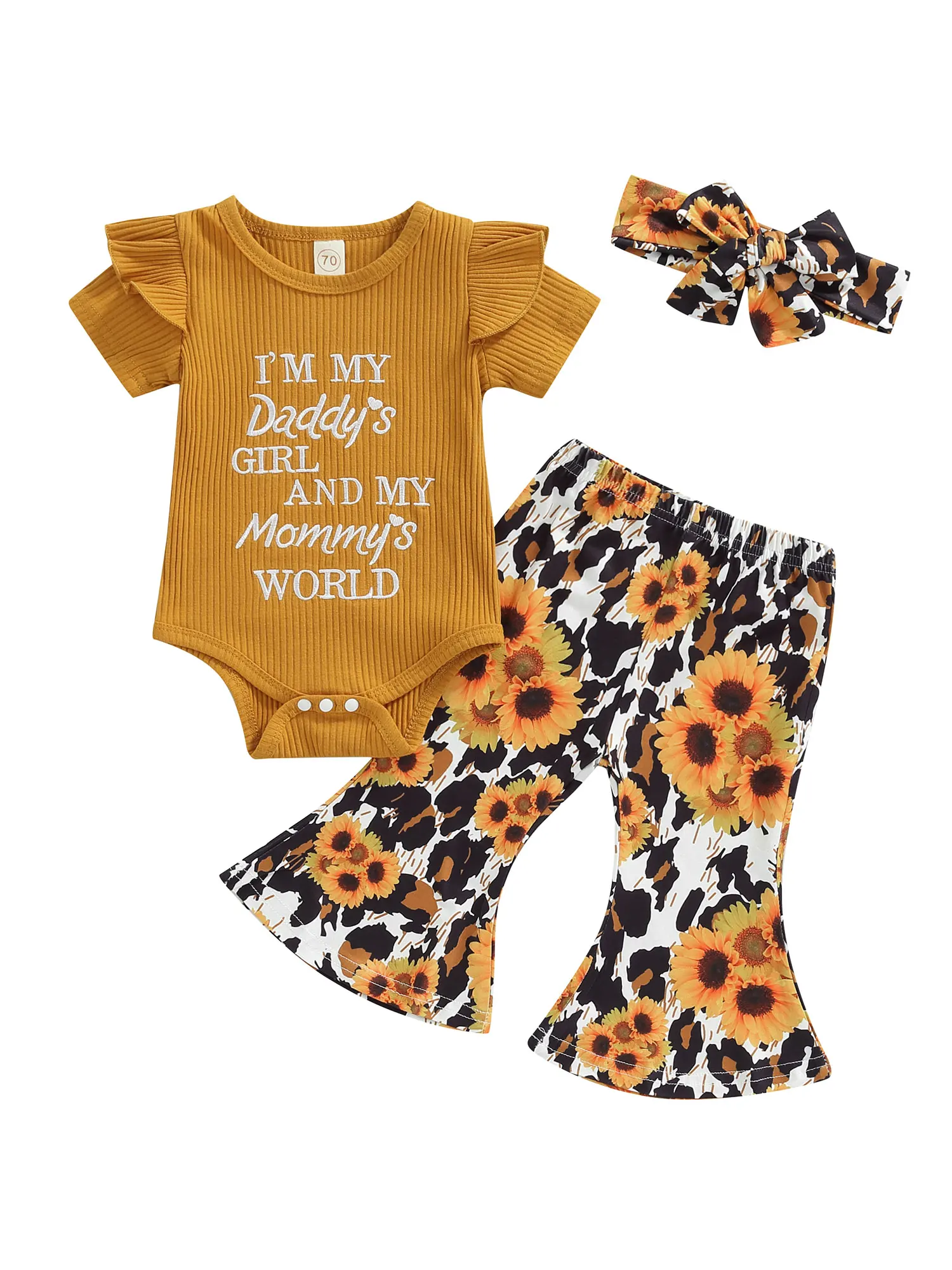 

Комбинезон для новорожденных девочек, брюки, одежда, ребристые детские брюки с подсолнухом и леопардовым принтом, комплект одежды