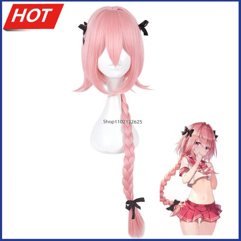 

Парик для косплея «Fate Apocryph Astolfo», термостойкие искусственные волосы розового цвета, 75 см, для косплея, с шапочкой