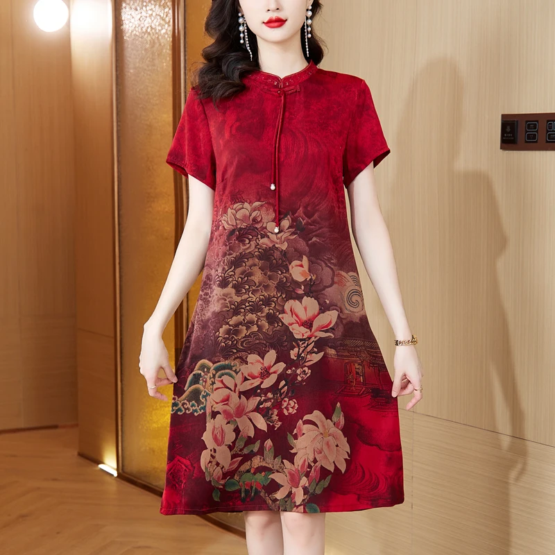 Новинка 2023 модное платье Qipao с принтом женское летнее универсальное китайское