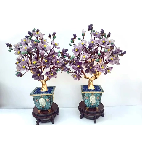 Фиолетовый нефрит драгоценный камень денежное дерево фиолетовый Фэн Суй Нефритовое украшение бонсай цветок дерево ремесла