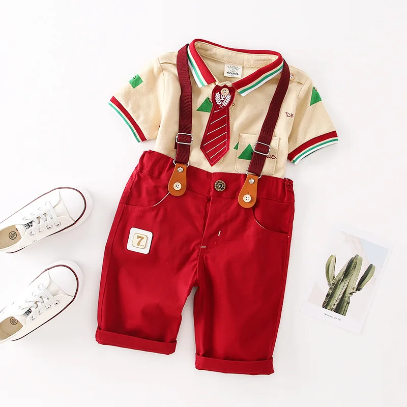 

Одежда для новорожденных; Летний стильный комплект одежды для маленьких мальчиков из 2 предметов; Футболка с короткими рукавами + подтяжки; ...