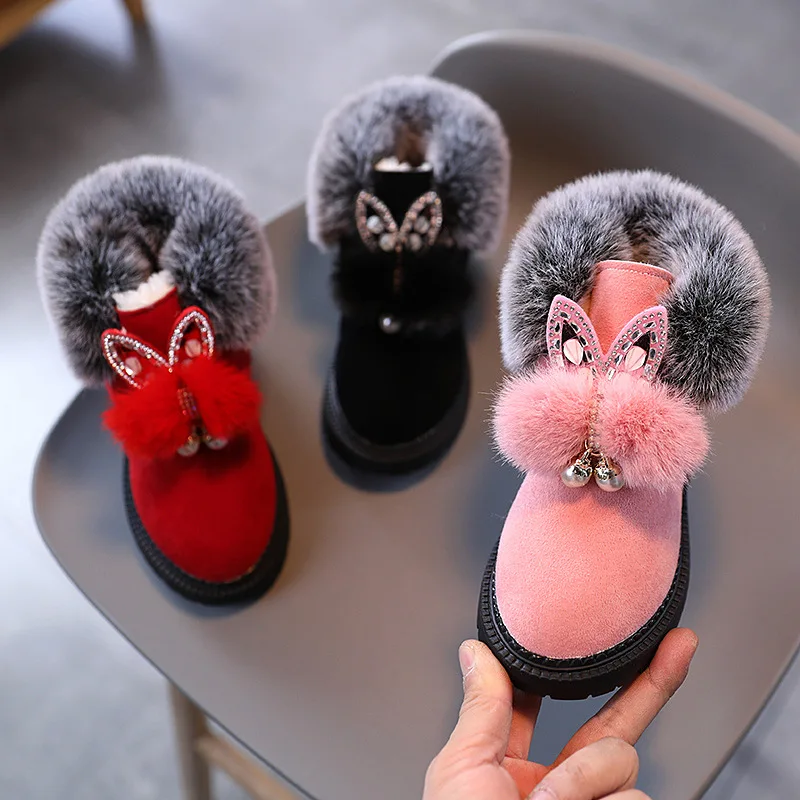 Winter Boots for Toddler Girl Leather Shoes Fashion Sequins Pearl Plush Warm Girls Ankle Boots Baby Girl Shoes SP094