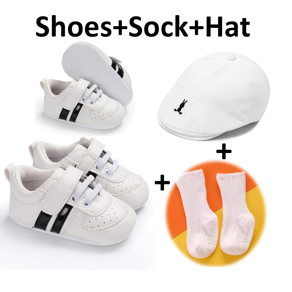 

Shoes for Boy 0 18 Months White Baptismal + Sock Hat New Born Baby Infant Shoe First Walker Soft