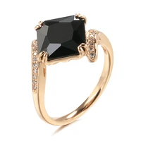 2022 new fashion 585 rose gold bride ring for women luxury big square black natural zircon fine ring vintage wedding jewelry