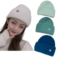 winter hats for women thick warm knitted hats solid color letter m soft rabbit hair skullies beanies wool hat women bucket hat