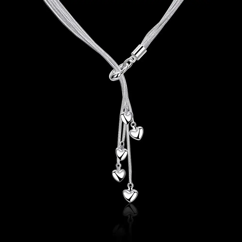 

Hot sale 925 Stamp Silver color Necklace for women fine Jewelry Wild charm five heart fashion wedding party Christmas gifts