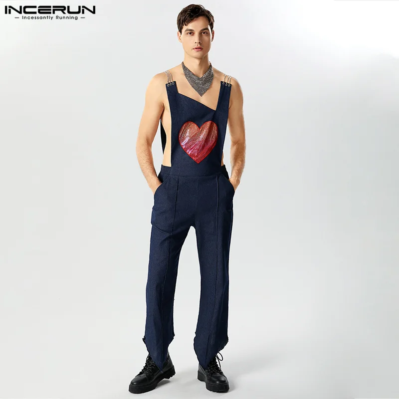 INCERUN 2023 мужские комбинезоны в американском стиле с вышивкой в виде влюбленных, женские повседневные облегающие боди, Лидер продаж