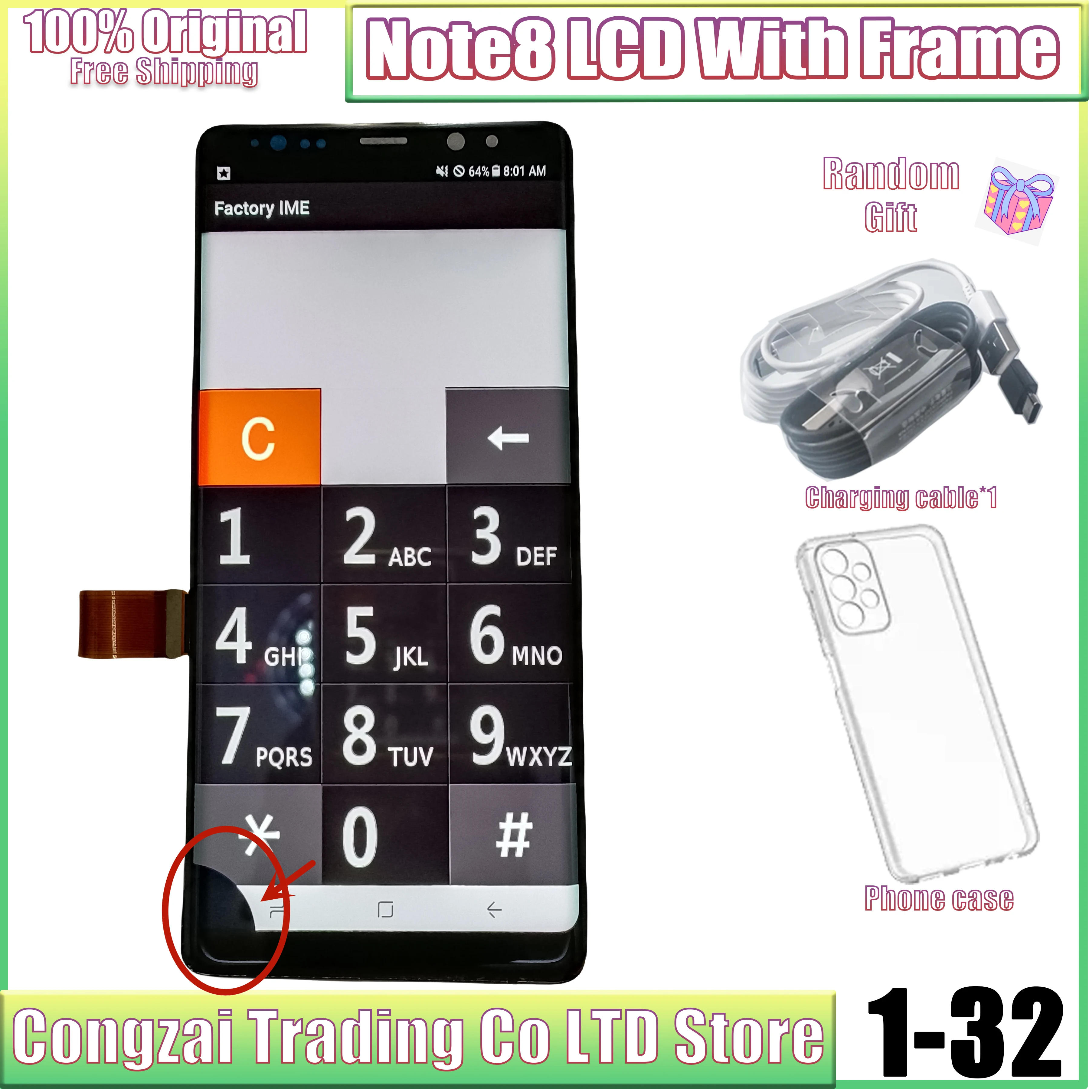 

Original For Samsung Galaxy Note 8 N950F Display Super AMOLED SM-N950A N950U Touch Screen Digitizer Component, With Burn Shadow