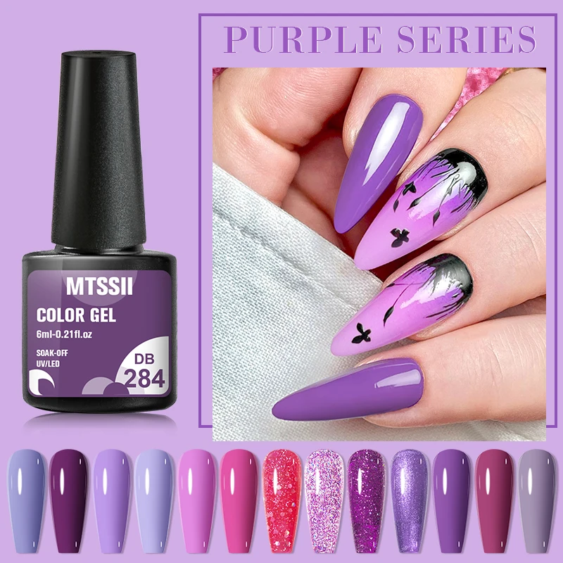 

MTSSII 6ML Gel Nail Polish Purple Glitter Colors Semi Permanent Soak Off UV LED Varnishes Manicure For Nail Art Gel Polish