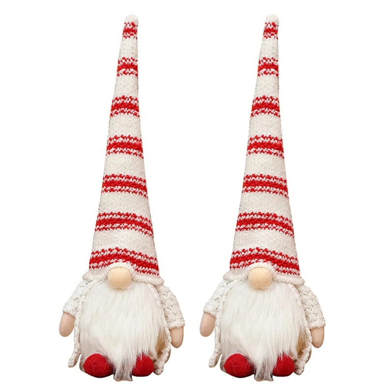 

2X Рождественская светодиодсветильник крышка в полоску, безликая кукла, маленькая фигурка, украшение, блестящие куклы гном ручной работы, Ро...