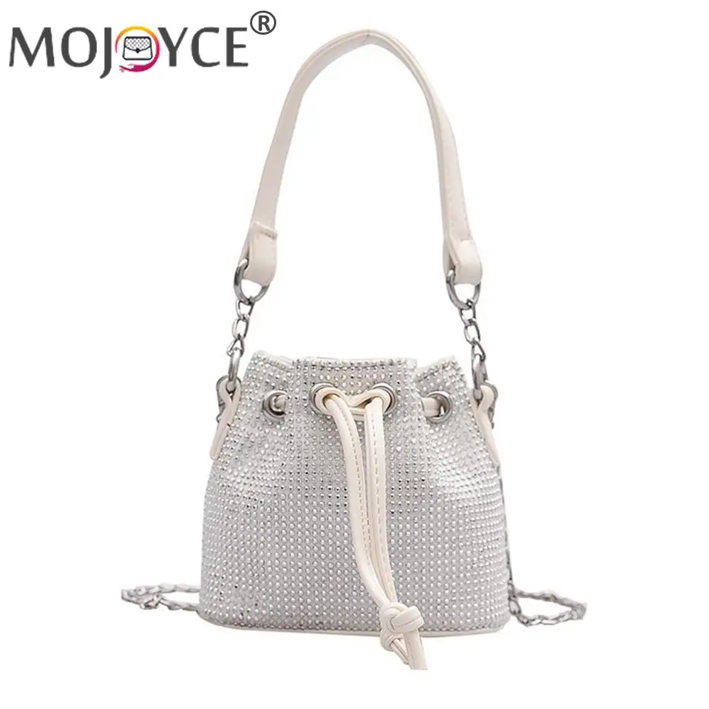 

Fashion Rhinestone Handbags Diamond Bucket Female Drawstring Messenger Shoulder Bag for Women Outdoor Business