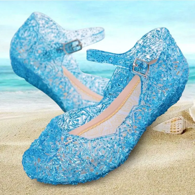 Fashion Princess girl Shoe Soft Crystal Mary Janes Sandals Kids Girls Stage Wedges Shoes Breathable Hollow School Child Sandal
