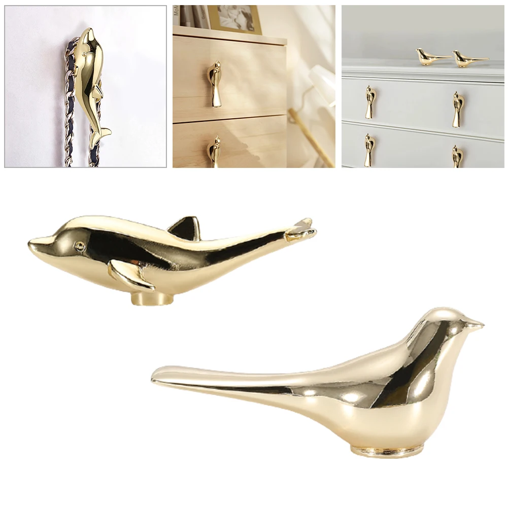 

1/2pcs Zinc Alloy Gold Bird Dolphin Cabinet Knobs Door Knob Handle Hanging Hook Animal Drawer Pulls Kitchen Door Handles