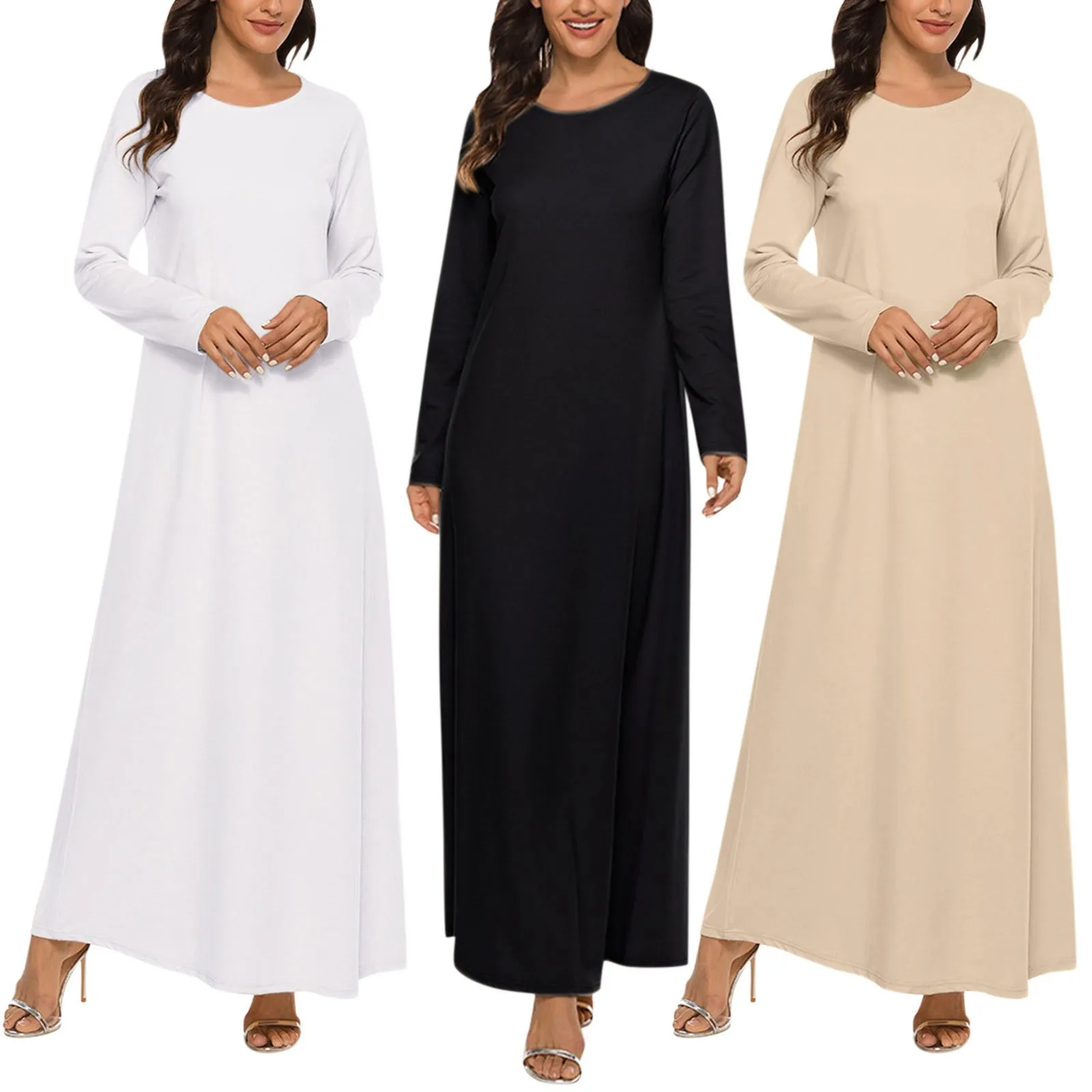

Ladies Dress Dress Long Solid Islamic Muslim Dress Sleeve Womens Abaya Under Dress Casual Women's Casual Stripped Summer Dresses