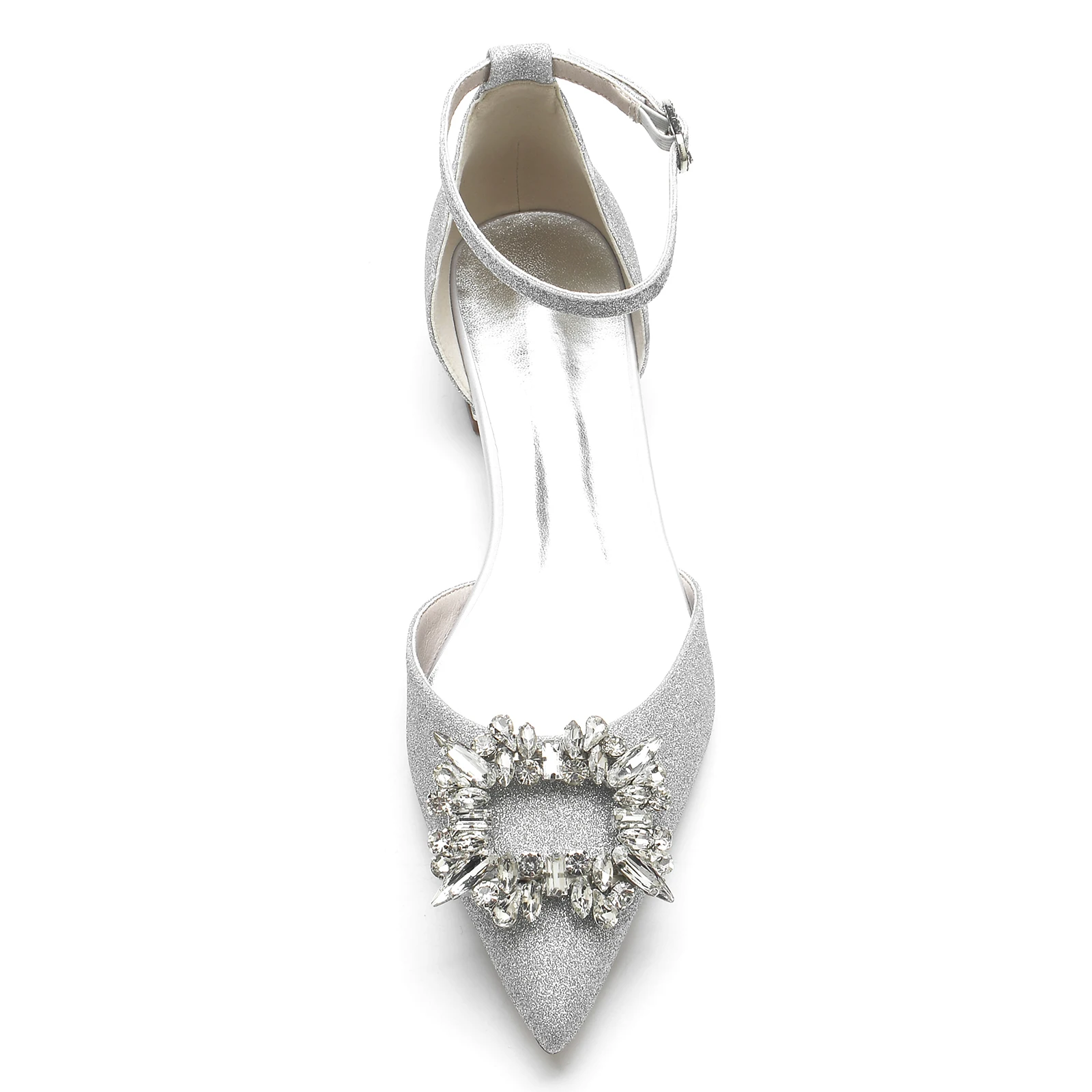 White Women's Shoes Sexy Bride Party 2.5CM Pointed Toe Pumps Round Head Shallow Mouth Buckle Thick High Heels