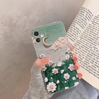 retro sweet flowers oil painting art phone case for iphone 13 12 11 pro max mini xs max xr x 7 8 plus cute bcak cover