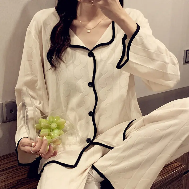 QWEEK Japanese Sweets Room Wear Women's Pajamas Cute Clothes Sleepwear Bear Print Homewear Long Sleeve Cardigan Pyjamas
