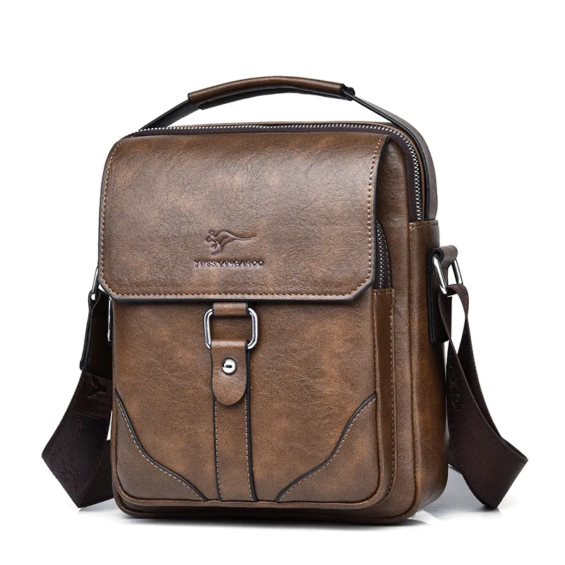 Vintage Leather Men Crossbody Bags Small Handbag Tote Bag Multi-pocket Male Shoulder Bag Business Messenger Bag