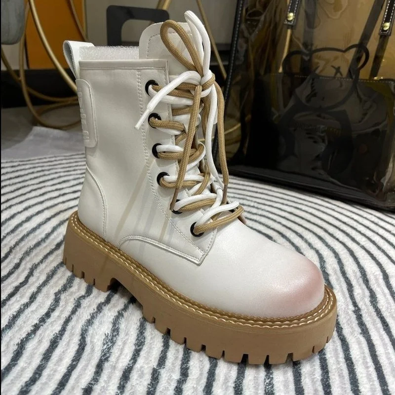 

2022 New Fashion Leisure Women's Ladies Round Toe Chelsea Lace Up Genuine PU Leather New Women's Ankle Retro Snow Boots Shoes
