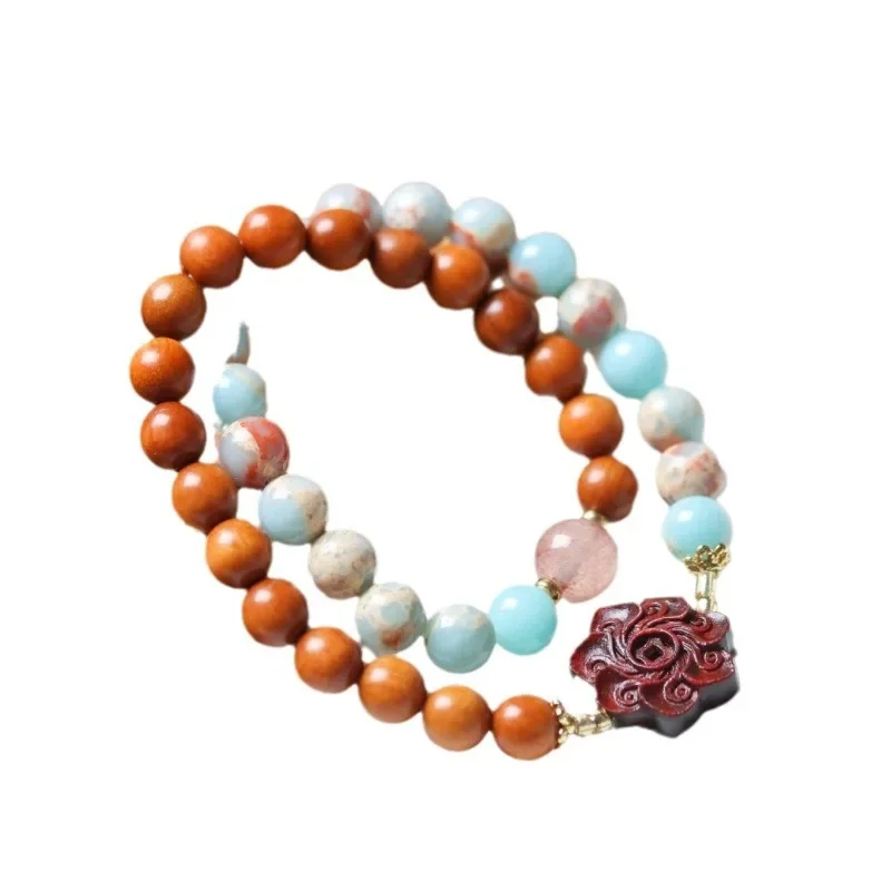 Двойной круглый нефритовый браслет из сандалового дерева 8 мм ручной работы DIY