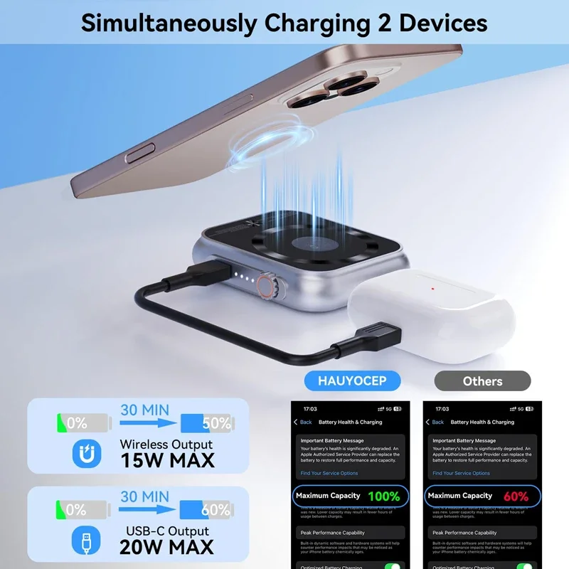 Фото Новый магнитный беспроводной Power Bank OnePlus PD20W 3-в-1 на 5000 мАч для быстрой зарядки Apple Watch и iPhone 17 Pro Max/16/15/14/13/12 №3