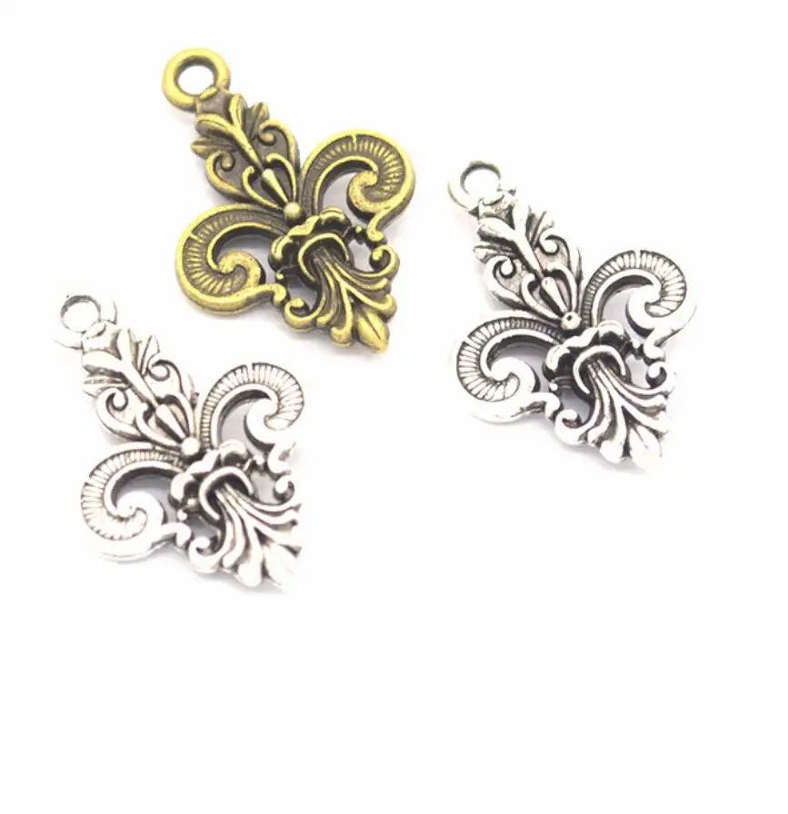 

50 Pieces/Lot 22mm*14mm antique bronze or silver plated fleur de lis charm French national flower for jewelry making F0410