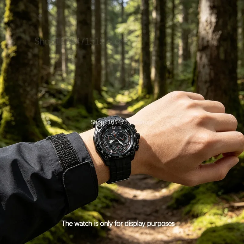 Фото Резиновый ремешок из смолы для Casio Edifice EF-550/EF-523, черный ремешок, серебристая/черная застежка, водонепроницаемый спортивный браслет + инструмент №5