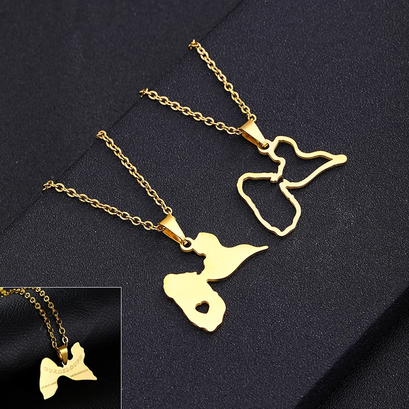 

France Guadeloupe Map Stainless Steel Pendant Necklace for Men women Gold Silver Color Patriotic Map Necklace Jewelry Gift