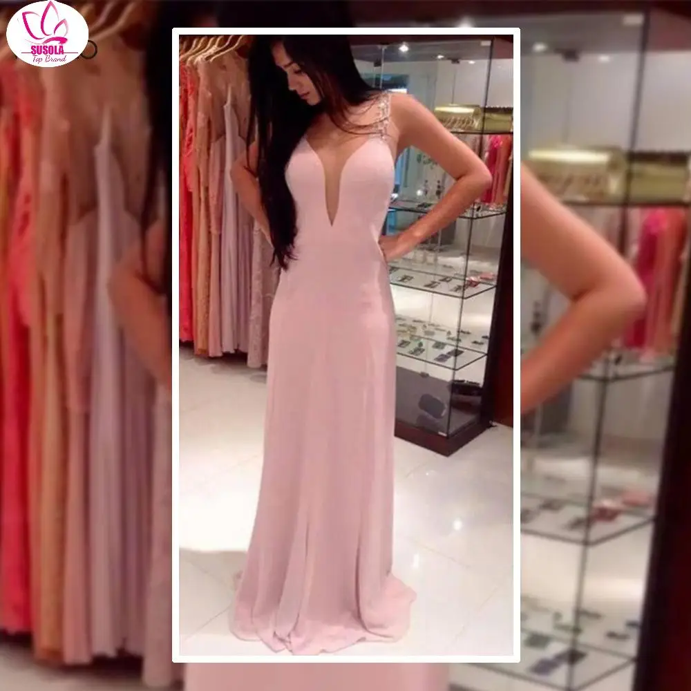 

2022 Pink Party Dress Deep V Neck Tank Party Dress Chiffon Custom Made Women Mermaid Dresses Vestidos