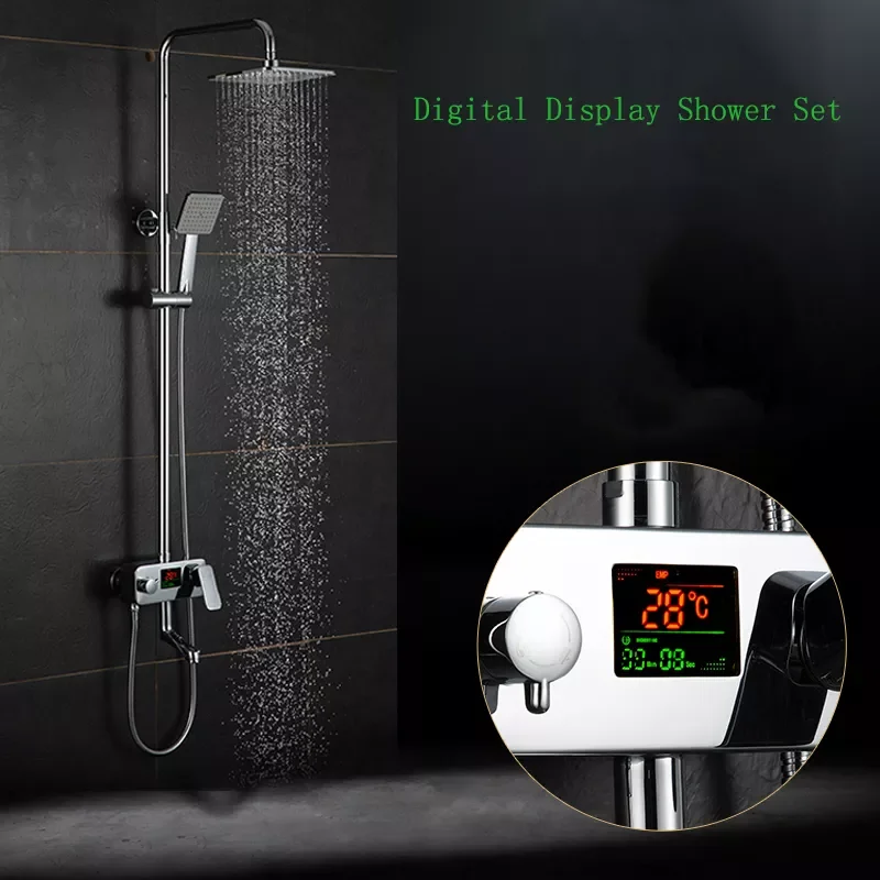 

Digital Display Shower Faucet. Water Powered Digital Display Shower Set,No Need Battery.8 Inch Rain Shower Head Tub Mixer Faucet